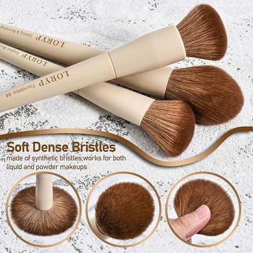 LORYP Makeup Brushes Set Labeled 18 Piece Face and Eye Brush Set Ultra soft hair Foundation, Concealer, Blush, Contour, Blending, Eyeshadow Khaki Brush kit thumbnail 3