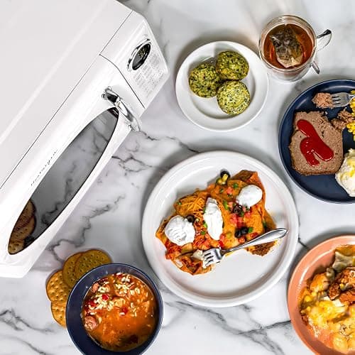 Nostalgia Retro Microwave Oven - 0.7 Cu Ft, 700-Watt Countertop Size with Glass Turntable, Child Safety Lock, 8 Auto-Cook Programs, Digital Clock - White thumbnail 2