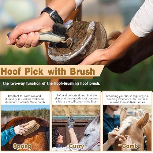 Abbylike 12 Pieces Horse Grooming Kit Racing Festival Tack Room Supplies Horse Brush Sets Equine Care Cleaning Kit Shedding Grooming Massaging Tools(Khaki) thumbnail 5