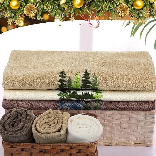 Hillsuren 3 Pcs Mountain Hand Towels Farmhouse Decorative Bathroom Towels Set 13.3 x 29.5'' Rustic Pine Trees Country Cabin Lake House Forest Embroidered 100% Cotton for Home Bathroom Kitchen Decor thumbnail 5