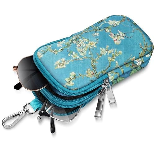 FINTIE Double Sunglasses Case, Soft Neoprene Eyeglasses Pouch with Clip | Dual Eyeglasses Storage, Portable Metal Carabiner Clip, Lightweight, Zipper Closure, For Men/Women Travel - Image 1