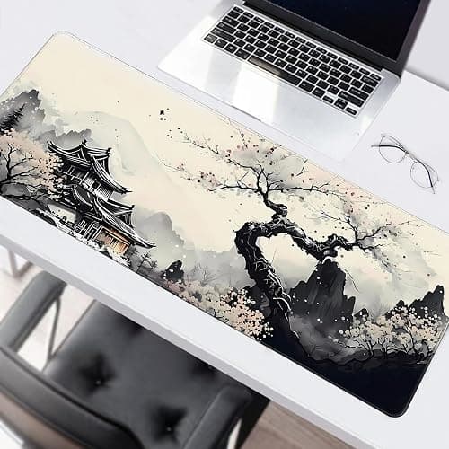Long Gaming Mouse Pad Extended Anime Large Desk Pad with Non-Slip Base Full Keyboard Mat with Stitched Edges for Gaming and Office 31.5 x 11.8 inches (Wash Painting) thumbnail 9