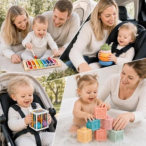 6-in-1 Montessori Baby Toy Set with Wooden Shape Sorter Xylophone Teether | 5 Stacking Rings, 6 Building Blocks, 20 Shape Blocks, Sensory Cube, Stacking, Sorting, Matching, Fine Motor Play, Baby Gift thumbnail 8