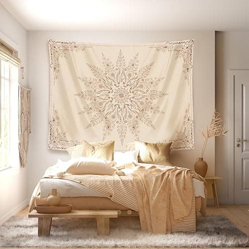 Damanse Floral Tapestry Wall Hanging Cute,Boho Wall Tapestry for Bedroom Aesthetic,Mandala Living Room Decor for Teen Girls (Flaxen, 34.80" x 47.20") thumbnail 2