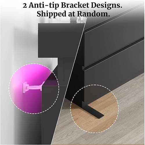 6 Drawer Dresser for Bedroom, Black Dresser with Power Outlet, LED Light, Sliding Desktop, Modern Wood Dressers, Dual Wide Chest of Drawers Storage Organizer for Bedroom,Living Room,Entryway,Hallway thumbnail 7