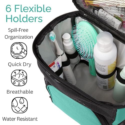 Original Shower Caddy For College Dorms- Travel Shower Caddy - Dorm Organizer Bag - Large Capacity, Quick Dry and Water Resistant with Metal Hook - Portable and Foldable Bag for Gym and Travel (Aqua) thumbnail 4