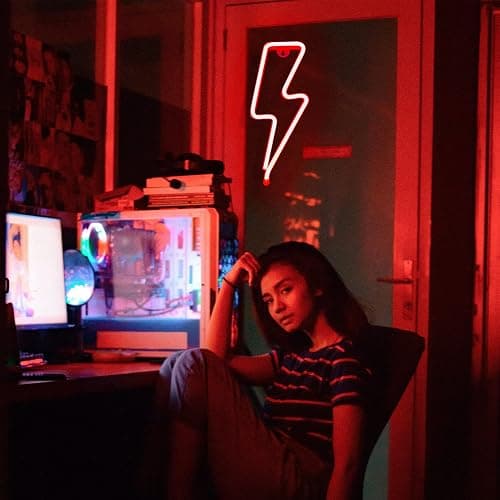 Neon Signs Lightning Bolt Neon Light Sign for Wall Decor, Battery or USB Powered Led Lightning Light Neon Sign for Bedroom, Kids Room, Birthday, Party, Wedding, Home Decorations, Kids Gift Yellow - Blue thumbnail 4