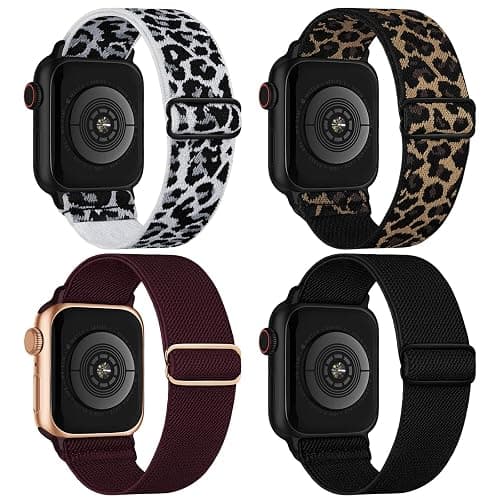 4 Pack Stretchy Solo Loop Compatible with Apple Watch Bands 38mm 40mm 41mm 42mm 44mm 45mm 46mm 49mm Women Men, Sport Nylon Elastic Straps Wristbands for iWatch Series 11 10 9 8 7 6 5 4 11 Ultra/SE 3 2 - Image 1