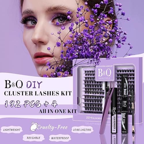 B&Qaugen Lash Extension Kit 192 PCS Eyelash Extension Kit D Curl Lash Clusters Kit Wispy Individual Lash Kit DIY Lash Extension Kit with Lash Glue and Remover Applications (B05+B06, Kit) thumbnail 2