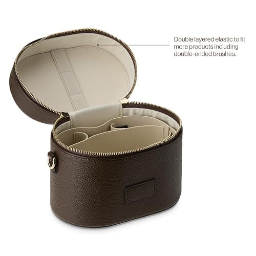 ETOILE - Oval Toiletry Case Espresso - Travel Makeup Bag Organizer with Shoulder Strap and Removable Divider thumbnail 3