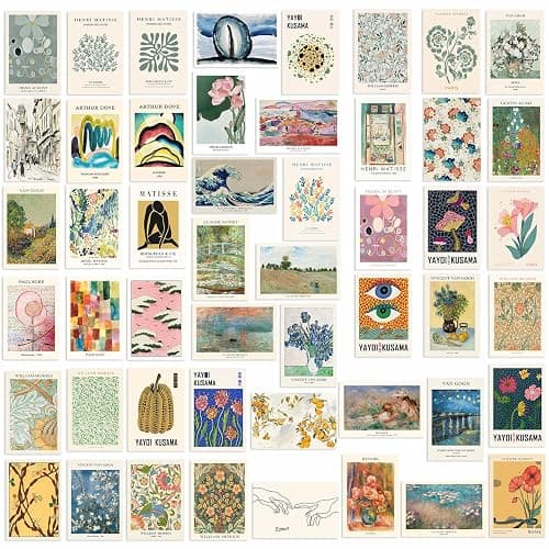 KBKBART Eclectic Wall Decor, 50Pcs Eclectic Wall Art Prints, Colorful Maximalist Decor Boho Gallery Wall Collage Kit, Vintage Famous Artists Painting Pictures Aesthetic Poster for Funky Room Decor, Home Decor for Bedroom Dorm - Image 1