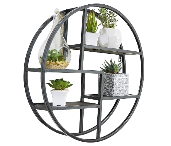 Admired By Nature, 18" Mounted Iron Circle Hanging Storage Shelving Floating Shelf 4 Tier Floating Circular Wall Decor Round Decorative Hanging Shelves, Sphere Shape Wall Shelf For Home, Black, 1 unit - Image 1
