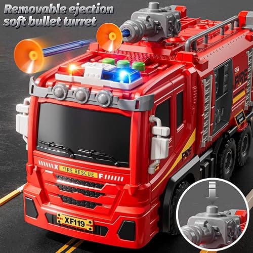 XINNOVEL Fire Trucks Toys for Toddlers Ages 3-5, Folded Carrier Truck Race Track with with Lights & Sounds and 6 Racing Car Toys, Birthday Gift for 3 4 5 6 7 8 Years Old Boys Girls thumbnail 4