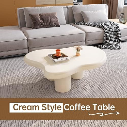 StyHube Cloud Coffee Table Unique Living Room 2024 Modern Short Coffee Table Small Center Table Stylish Irregular Shape,Small Home Decor Set,3 Legs,Milky White,（41.06Inch） thumbnail 3