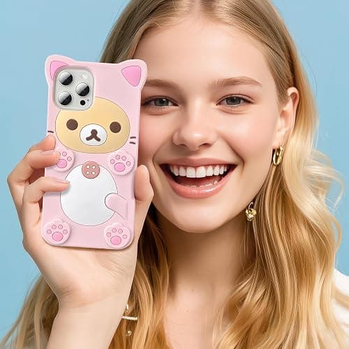 IAIYOXI 3D Cute Cartoon Bear Phone Case for iPhone 15 Plus - Fashionable and Stylish - Funny Pink Bear Design - Soft TPU Protective Case - Kawaii Silicone Cover for Women, Girls, and Kids thumbnail 8