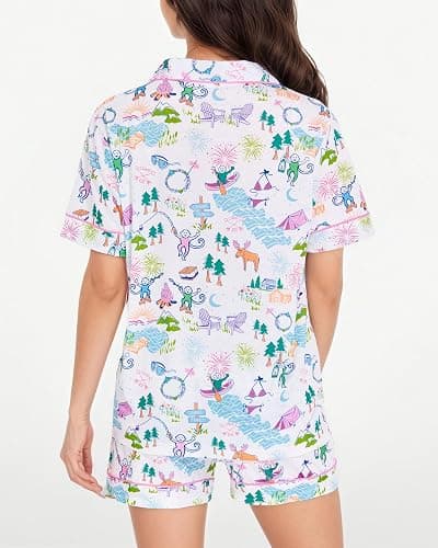 Zuafy Women's Pajamas Set Button Down Ladies Summer Pajamas Monkey Printed Sleepwear Short Sleeve 2 Pc Pjs for Birthday Gift thumbnail 6