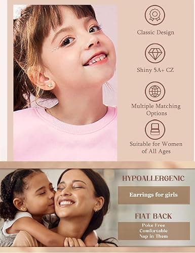 LOLIAS 14K Gold Plated Flat Back Earrings - Hypoallergenic Surgical Stainless Steel Stud Hoop Earrings for Women Girls Cute Stud Earring Set Small Huggie Hoops Cartilage Earring Stacks thumbnail 6