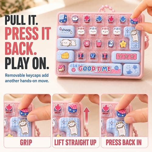 2027 New 26-Key Keyboard Fidget Toy, Cute Cartoon Clicky Keyboard Clicker Toy with Keychain, Backpack Charm Pendant for Stress Relief (Pink-B) thumbnail 3