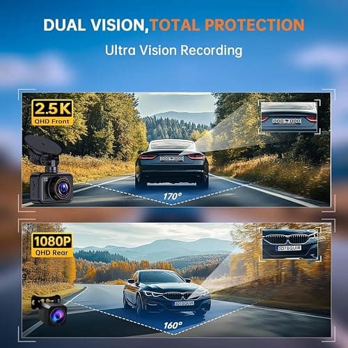Dash Cam Front and Rear Camera, 1440P+1080P QHD Dual Channel Dashcam for Cars, Mini Car Camera, 2 inch IPS Screen, 32GB Card Included, WDR Night Vision, 24 Hours Parking Monitor, G-Sensor thumbnail 3
