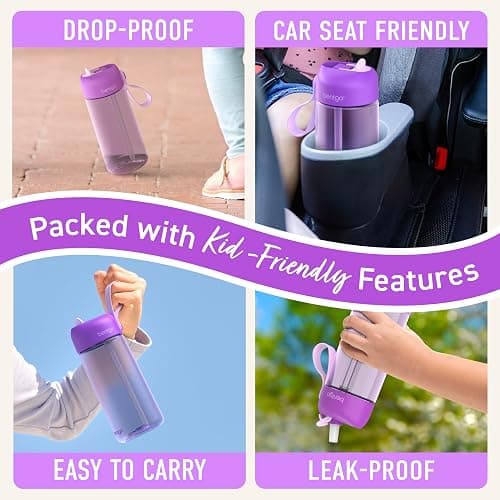 Bentgo Kids Water Bottle - Leak-Proof, Durable Tritan, BPA-Free 15 oz. Cup for Kids/Toddlers Ages 3+, Bite & Sip Spout, Carrying Handle, & Dishwasher Safe for School, Sports, Daycare & Camp (Purple) thumbnail 6