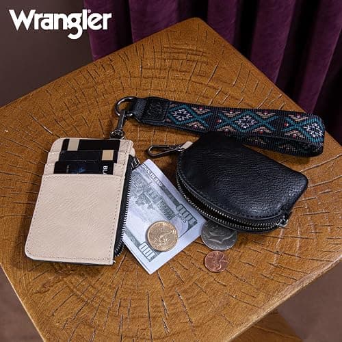 Wrangler Western Keychain Wristlet Wallets for Women Retro Dual Pouch Wristlet Credit Card Holder Wallet with Zipper Pocket WG2214-W0051BK thumbnail 6