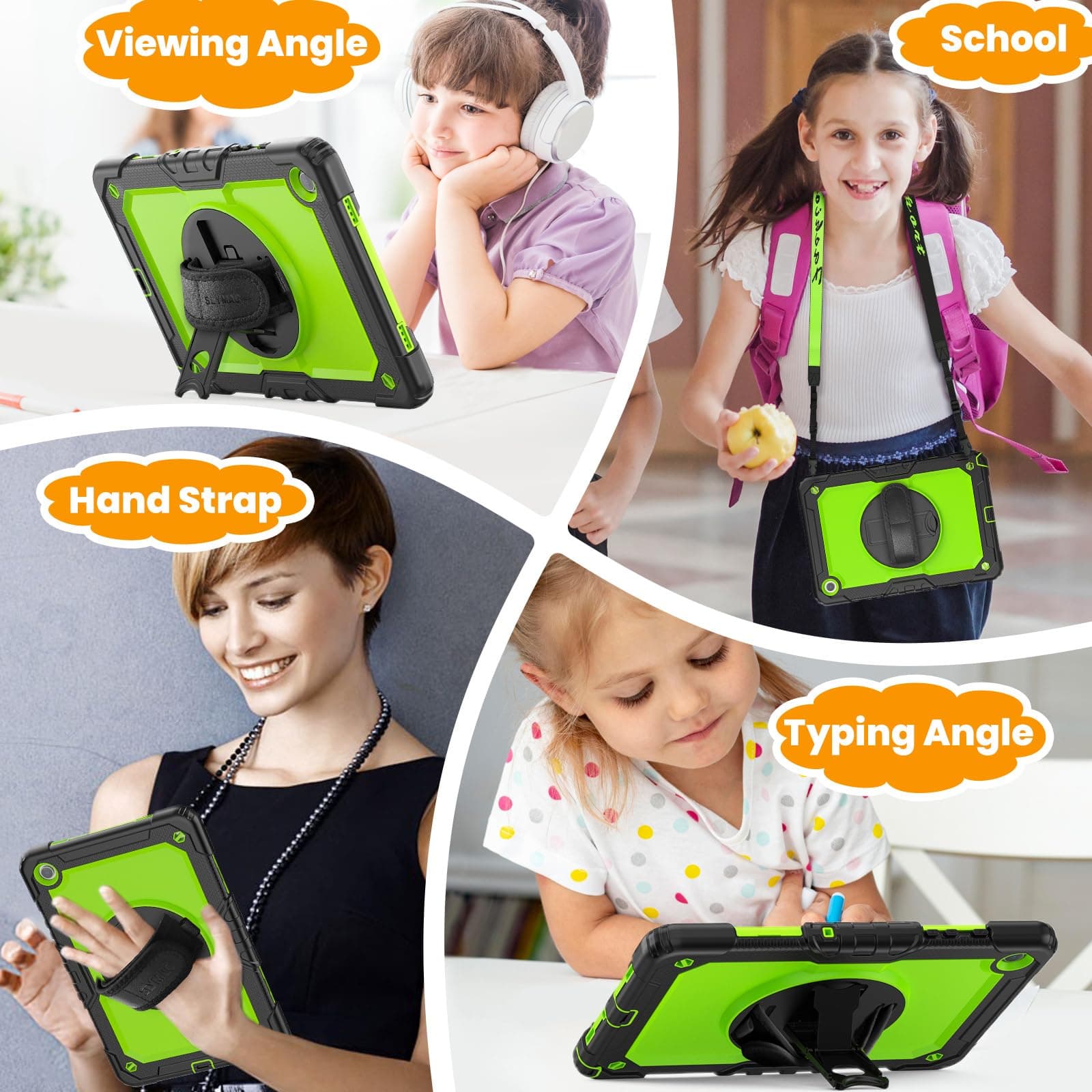 SEYMAC stock Case for Samsung Galaxy Tab A11+ Plus 11'', Full-Body Drop Protection Case with Screen Protector Pencil Holder [360° Rotating Hand Strap] &Stand, Green+Black thumbnail 4