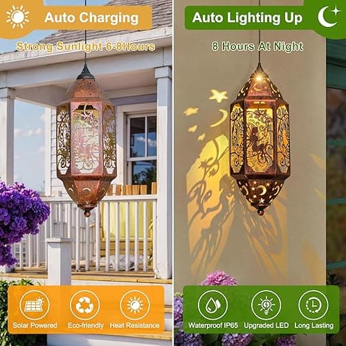 Go2garden 12.4" Outdoor Solar Lanterns Waterproof Garden Gifts Women, Moon Fairy Statue Solar Haning Lights for Patio, Yard Decorations, Mothers Day Gifts for Mom, Grandma(2Pack, Red Copper) - Red Copper thumbnail 5