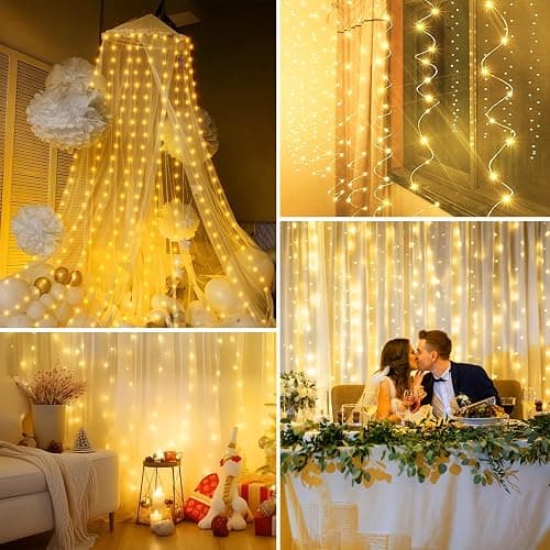 Minetom Curtain Lights, 300 LED Dimmable Fairy Lights with Remote and Timer, 8 Modes, USB Powered String Lights for Room Wall Party Xmas Indoor Decor, Warm White - Warm White - 1 Pack thumbnail 7