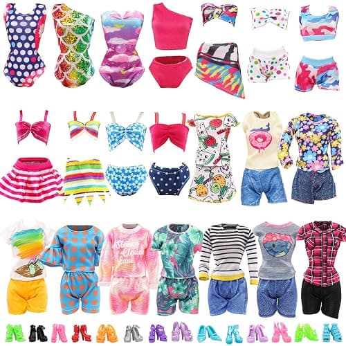 BARWA 10 Sets Doll Clothes Including 5 Bikini Swimsuits 5 Outfit Tops and Pants with 10 Shoes for 11.5 inch Dolls - Image 1