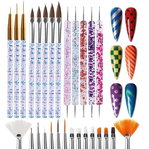Artdone 28pcs Nail Art Brushes, Nail Art Tool Set, Dotting Tools, Dust Brush,Striping Brushes for Long Lines, Drawing Pen For Gel Polish Design supply - Image 1