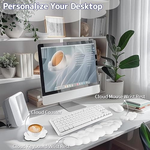 Sushret Cloud Wrist Rest Keyboard, Cloud Keyboard Wrist Pad Set with PU Leather Memory Foam, Cute Arm Rest for Palm Support, PC/Gaming Desk Accessories/Office Setup/Computer Hand Cushion - White thumbnail 3