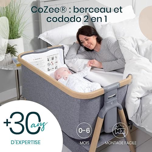 Tutti Bambini CoZee® Berceau Bébé & Lit Cododo 2-in-1 - Lit Bébé avec Matelas Respirant - 6 Hauteurs Réglables - Fenêtre D'Aération - Pliable - 0-6 Mois (Chêne & Charbon) thumbnail 3