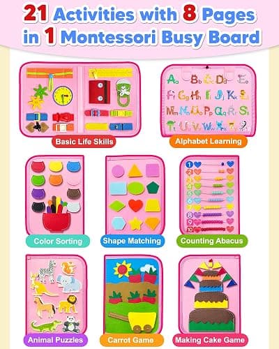 Exorany Busy Board Montessori Toys for Toddler Girl Birthday Gifts, Busy Book Sensory Learning Toys for Toddlers, Toddler Girl Airplane Car Travel Toy Educational Activities thumbnail 4