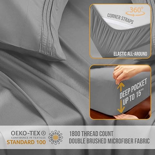 Abeero Home Full Size Bed Sheets Cooling - Luxury Hotel Sheet Set - Soft Sheet with Elastic Corner Strap - Deep Pocket Microfiber Bedsheet - Bedding Sheets & Pillowcases -4 PC (Full Size, Light Gray) thumbnail 4