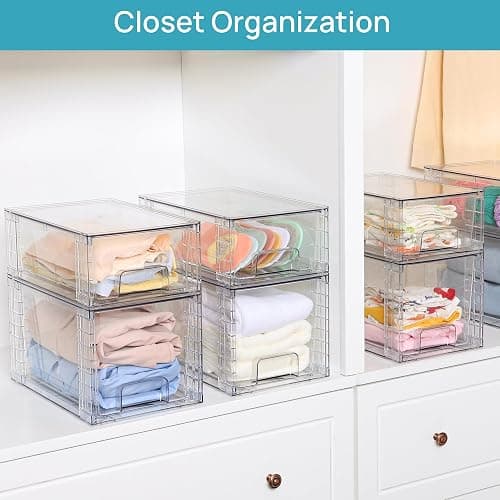 Vtopmart 4 Pack Large Stackable Storage Drawers,Easily Assemble Acrylic Bathroom Closet Undersink Organizers and Storage,Plastic Bins for Kitchen Cabinets,Pantry,Makeup,Medicine Organization thumbnail 4