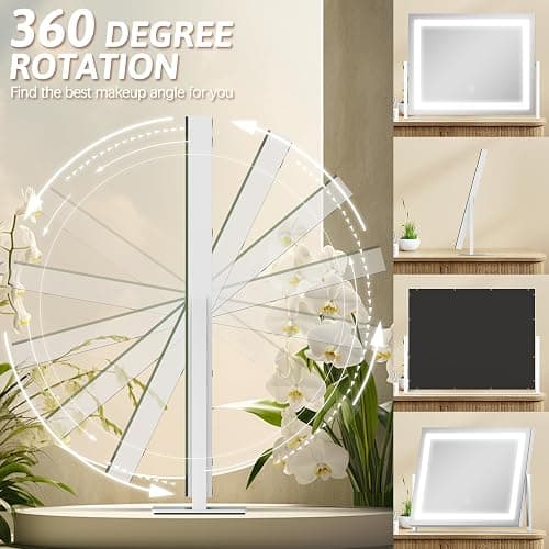 Vanity Mirror with Lights 22"x18", Lighted Makeup Mirror with 10X Magnification, Smart Touch 3 Colors Dimmable, 360° Rotation, Women Gift, Dresser Mount, Bathroom (White) thumbnail 7