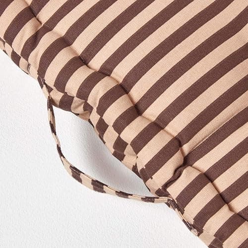 HOMESCAPES - Pin Stripe Choco - 100% Cotton - Floor Cushion - Chocolate and Beige - 40 x 40 x 8 cm Square - Indoor - Garden - Dining Chair Booster - Seat Pad Cushion. thumbnail 4