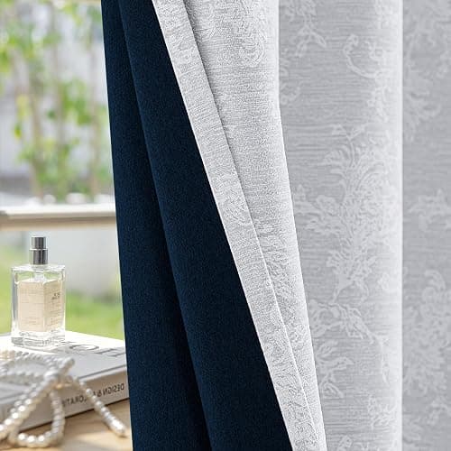 FMFUNCTEX Grey Floral Jacquard Blackout Curtains 84 Inches Long for Bedroom, Scroll Flower Chenille Farmhouse Curtains for Living Room Darkening Thermal Insulated Grommet Window Drapes 2 Panels thumbnail 8
