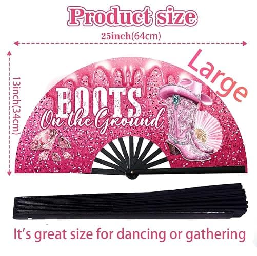 WINSD 13'' Large Fan Clack Fan Clacking Fans for Line Dancing Hand Fan Foldable Fan For Cowgirl Women Men (Design-2) thumbnail 3