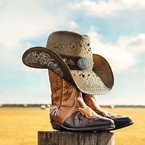 FLUFFY SENSE. Cowboy Hats for Women and Men Straw Western Hat Embroidered Cowboy Hat for Cowboys and Cowgirls thumbnail 5
