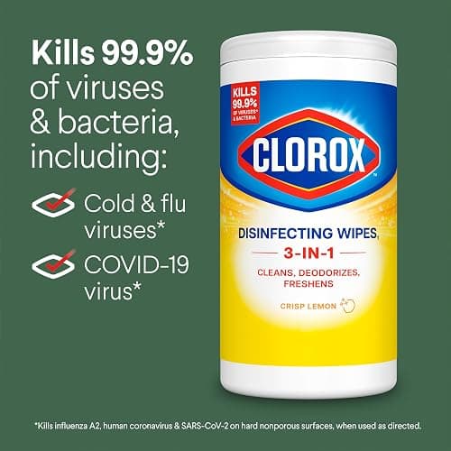 CLOROX Disinfecting Wipes, Bleach Free Cleaning Wipes, Crisp Lemon, 75 Count (Package May Vary) (Pack of 2) thumbnail 4