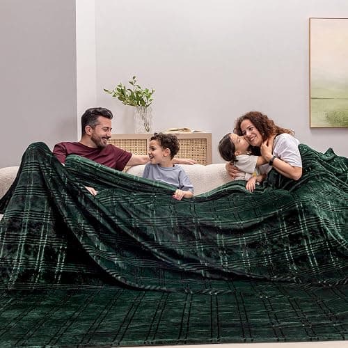 COOVA Oversized King Fleece Blanket 120x120 inches, Soft Cozy Warm Giant Extra Large 10'x10' Blanket for Bed, Sofa, Couch,Travel, Camping, California Huge Big Throw Blanket, Checkered Forest Green - Image 1