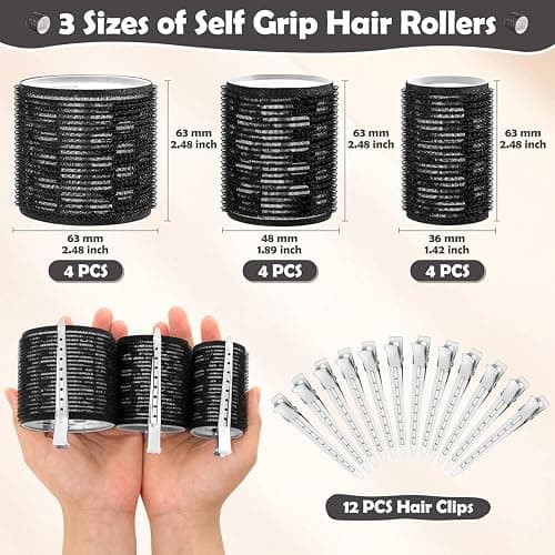 Thermal Rollers for Hair, 24PCS Jumbo Rollers Hair Curlers with Clips, Large Roller with 63mm 48mm 36mm Self Grip Thermal Hair Roller for Long Medium Short Hairs Volume thumbnail 3