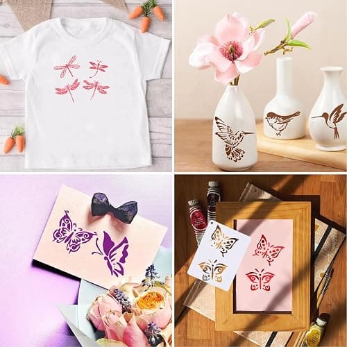 JSRQT 12Pcs Spring Stencils for Painting on Wood Craft Canvas Walls,Hummingbird Butterfly Dragonfly Drawing Template, Reusable DIY Home Decor Craft Stencil,5.6 x 4.1” thumbnail 7