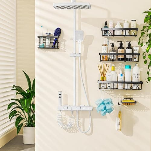 Moforoco Adhesive Shower Caddy Organizer Shelves Rack - 5 Pack Corner Bathroom Storage Organization, Home & Kitchen Decor Inside RV Accessories, Hanging First Apartment Household Camper Essentials - Black - 5pack thumbnail 6