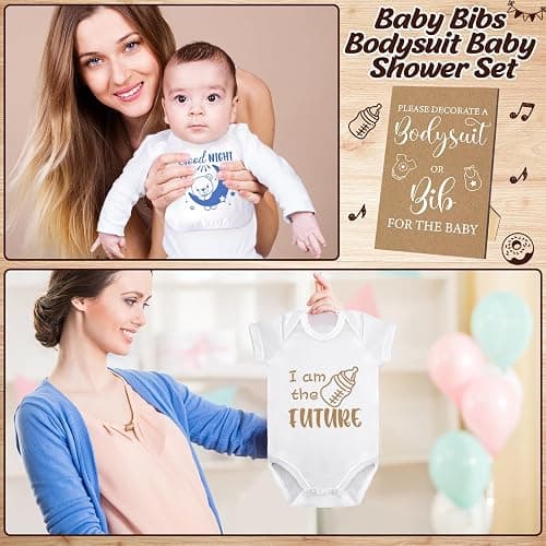 Panitay 100 Pcs White Bibs Bodysuits Decorating Kit for Baby Shower Games, 25 Guests DIY Baby Bodysuit Painting Activity Set(Retro) thumbnail 5