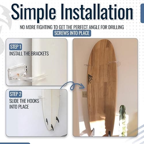 StoreYourBoard Vertical Surfboard Wall Mount, Clear Acrylic Floating Rack | Vertical Surfboard Rack, Surf Board Wall Mounts, Surfboard Hanger, Holds 50 lb, Clear Acrylic thumbnail 6