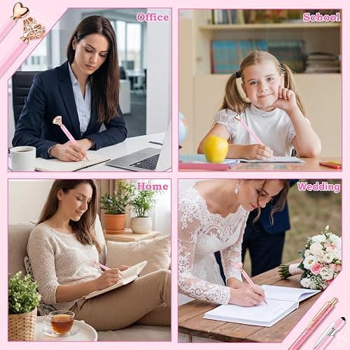 BESARTE 9 Pcs Pink Pens With Pen Holder for Desk, Fancy Pens Pink Mom Gifts Desk Accessories for Weddings Parties Mothers Day Gifts for Mom Wife thumbnail 8