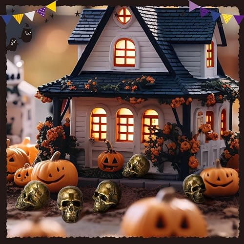 Civaner 50 Pcs Halloween Mini Figurine Miniature, Skull | Tiny Zinc Alloy Statues with Antique Brass Finish, Gothic Decor for Desktop Holiday Scene Micro Landscape Spooky Party thumbnail 2