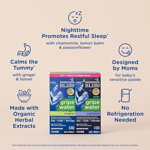 Mommy's Bliss Gripe Water Day & Night Combo, Infant Gas & Colic**, Gripe Water for Babies, Gentle & Safe, 1 Month+, 4 Fl Oz (Pack of 2) thumbnail 3